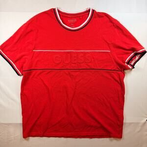Guess Short Sleeve Logo T Shirt Los Angeles Ringer Red Embossed Logo Size XXL